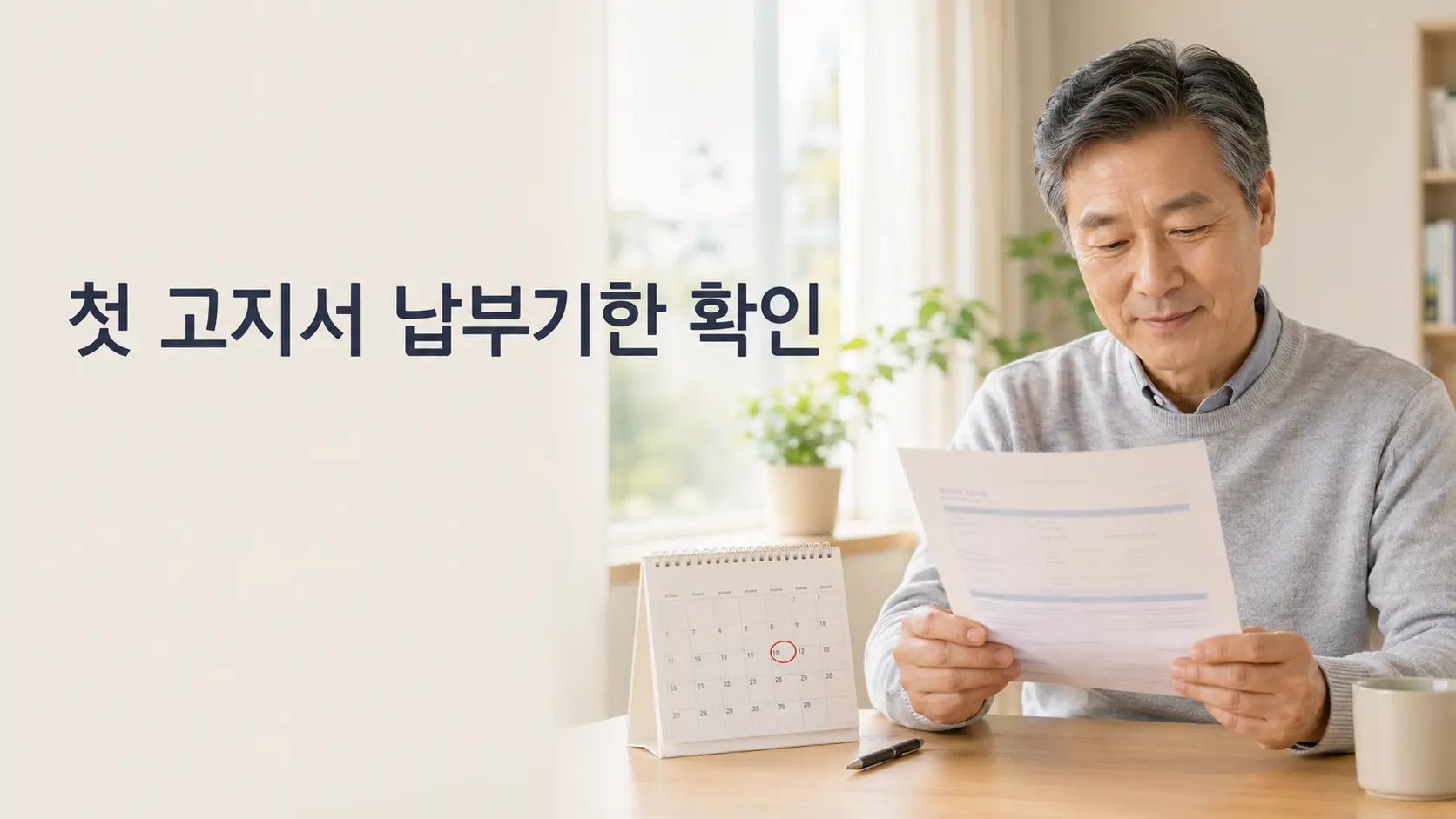 퇴직 후 첫 건강보험 고지서에서 임의계속가입 기한을 확인하는 사람