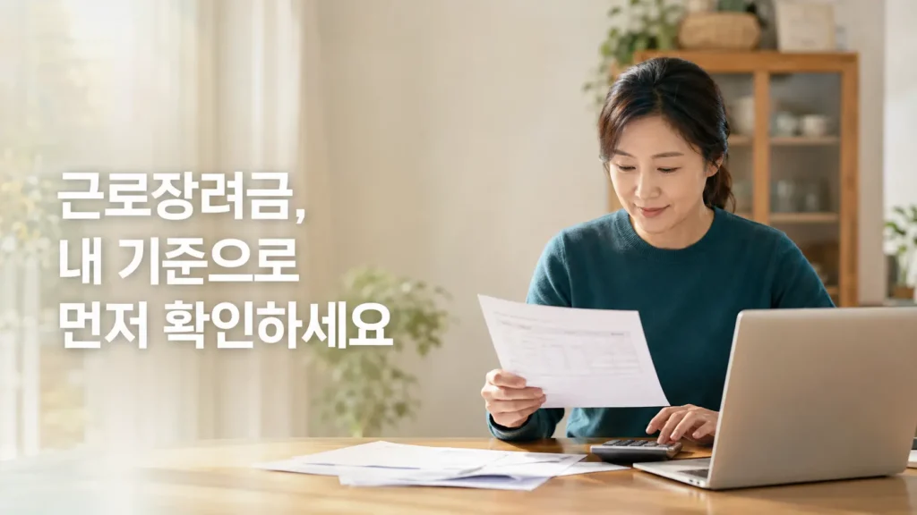 근로장려금 기준을 확인하는 가정의 소득·재산 점검 장면